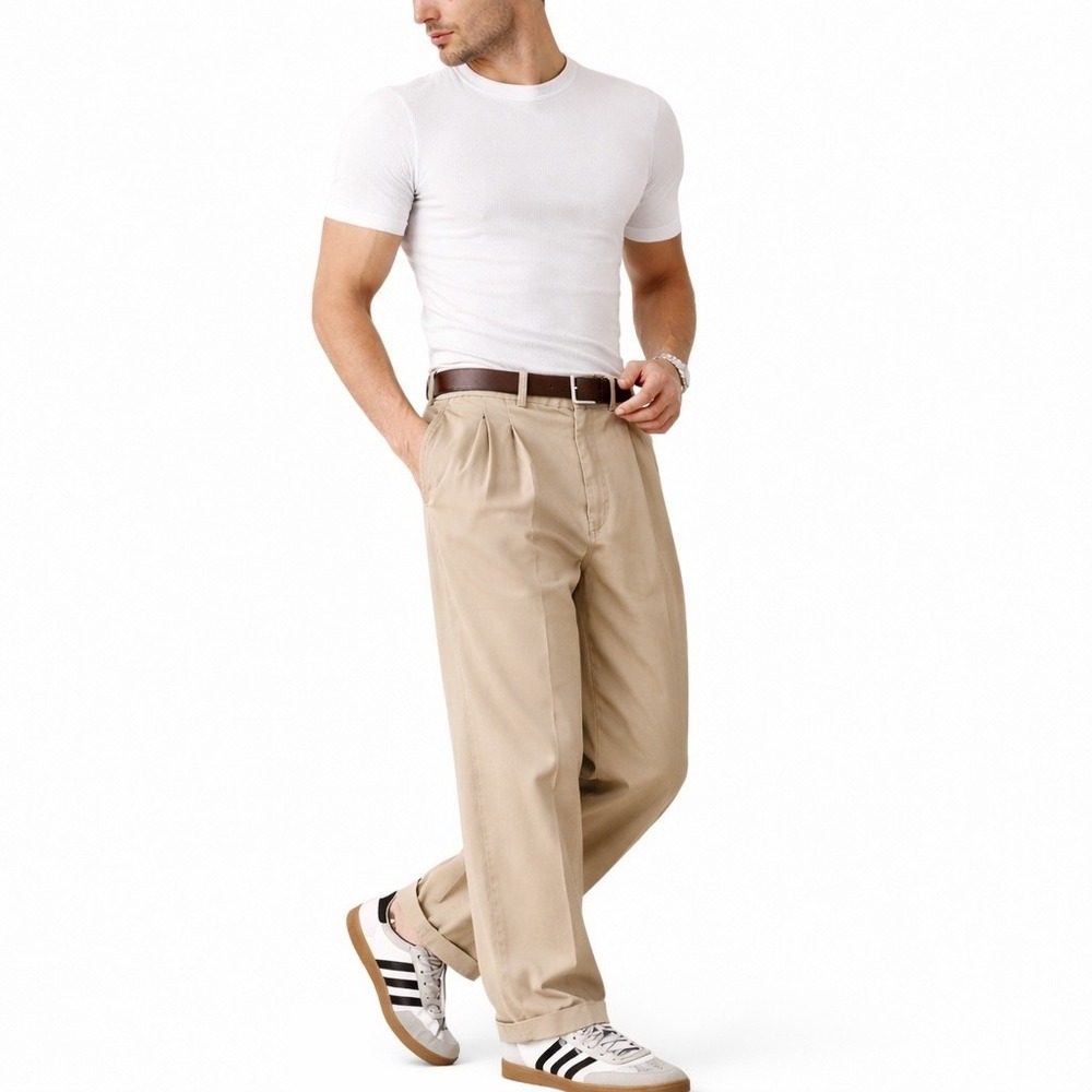 Dockers Relaxed Fit Pleated Khaki Chinos Lightweight Spring Dress Pants W38 L30
